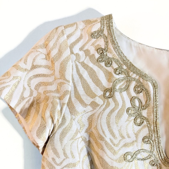 Lilly Pulitzer Milannia Gold Metallic Zebra Jacquard Shift Dress Sz 12 EUC - Picture 3 of 9